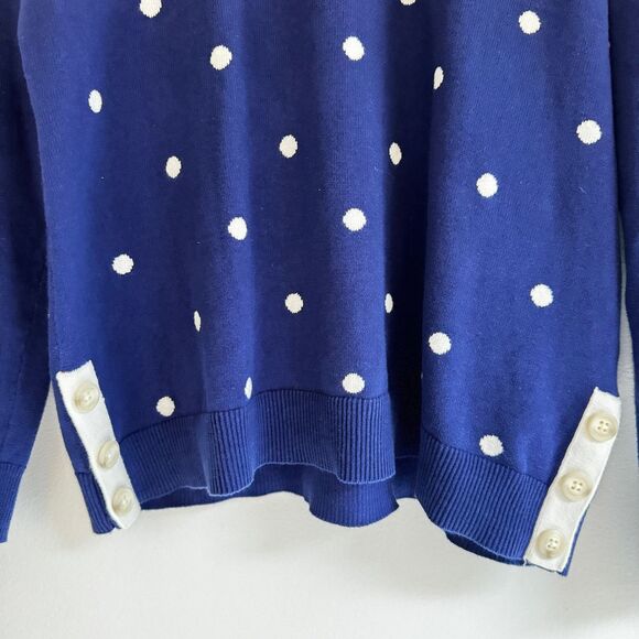 Talbots Womens Large Crew Neck Sweater Blue White Polka Dot 100% Cotton‎ Preppy - Picture 6 of 6